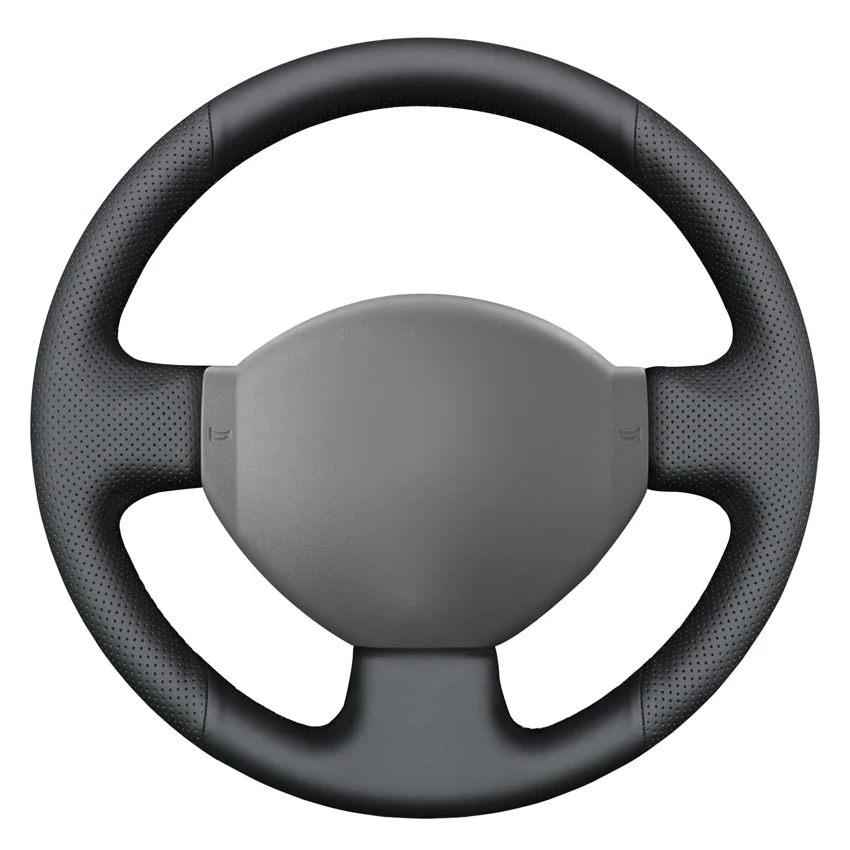 Black Faux Leather Car Steering Wheel Cover for Fiat Panda 2006-2010