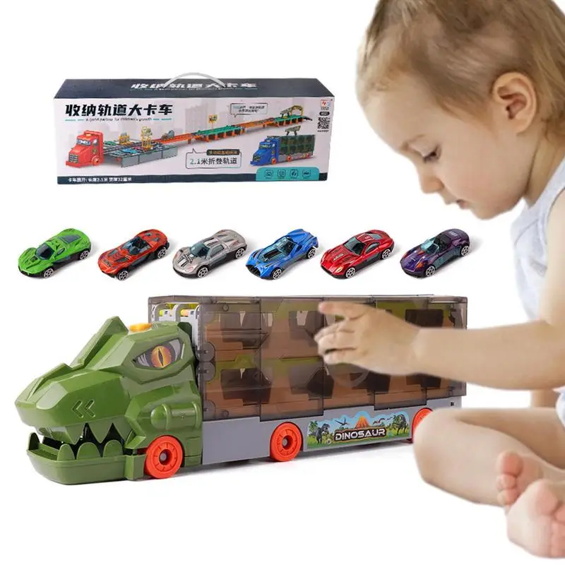 Dinosaur Car Transport Foldable Dinosaur Big Truck Transport Carrier Truck Carrier Vehicles Track Toys For Toddler Boy Toys