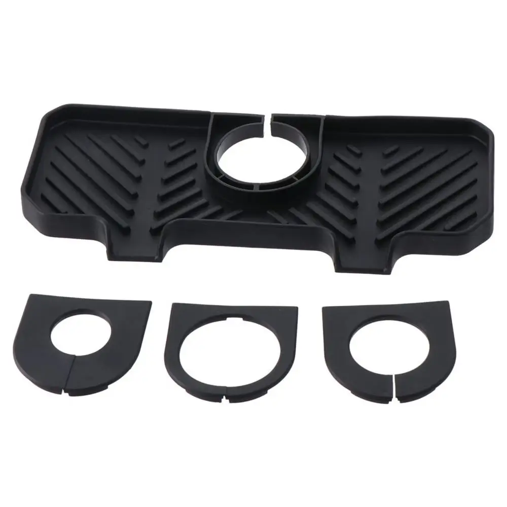 Silicone Sink Splash Guard 10.6 inch Behind Faucet Water Catcher Mat with 3 Adjustable Buckle Soft Bar Soap Holder Bathroom