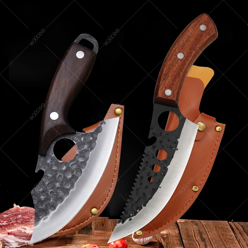 

Forged Kitchen Chef Knife Meat Cleaver Set High Carbon Steel Meat Fish Fruit Knives Butcher Cleaver Boning Knife with Cover