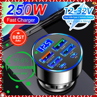 [Hot Sales] 66-250W PD Car Charger QC3.0 Fast Charge One to Six Car Cigarette Lighter Plug Car Charger Flash Charge with