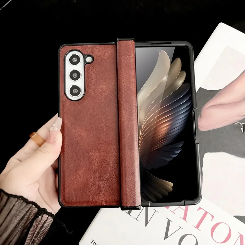 

Для Samsung Galaxy Z Fold 5 4 3, чехол с петлей, роскошный складной противоударный защитный жесткий чехол из искусственной кожи, аксессуар