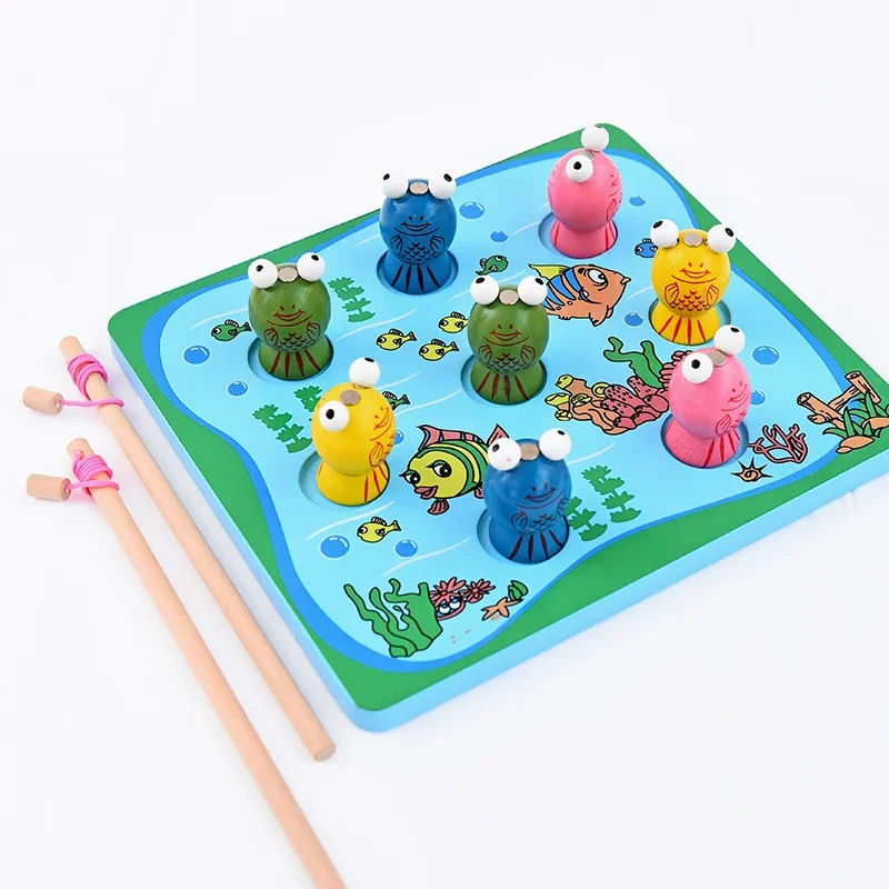 Kinderen Creatieve Magnetische Vissen Speelgoed Leuke Houten Baby Cartoon Jongen Meisje Puzzel Magneet Vroege Onderwijs Game