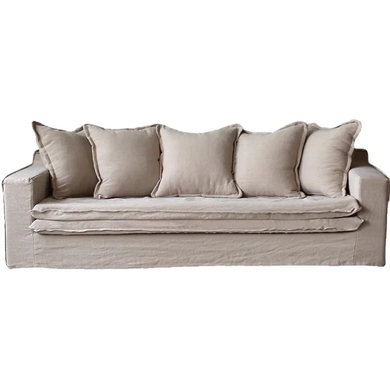

Japanese-style lazy fabric sofa, B & B wabi-sandy retro down linen, simple fully dismantled and washed sofa