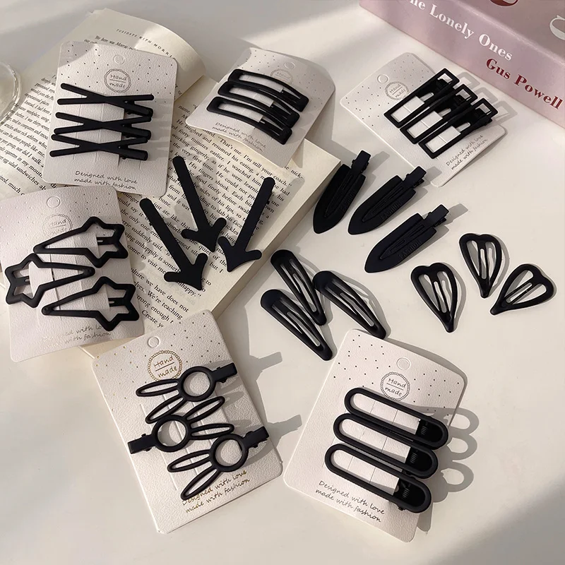 3/6 Pcs/Set Women Girls Black solid Simplicity frosted Hair Clips Adult Alloy Barrettes Hairpins Female Fashion Hair Accessories