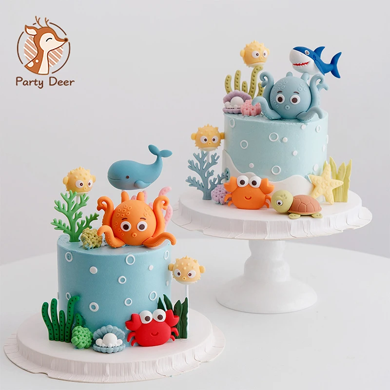 

Under the Sea Cake Decorations Ocean Animals Whale Octopus Turtl Cake Topper for Boys Girls Baby Shower Birthday Party Supplie