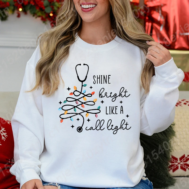 Christmas Nurse Sweatshirts for Women, Christmas Light Sweatshirt, Long Sleeves Crew Neck Winter Pullover, Xmas Sweatshirt