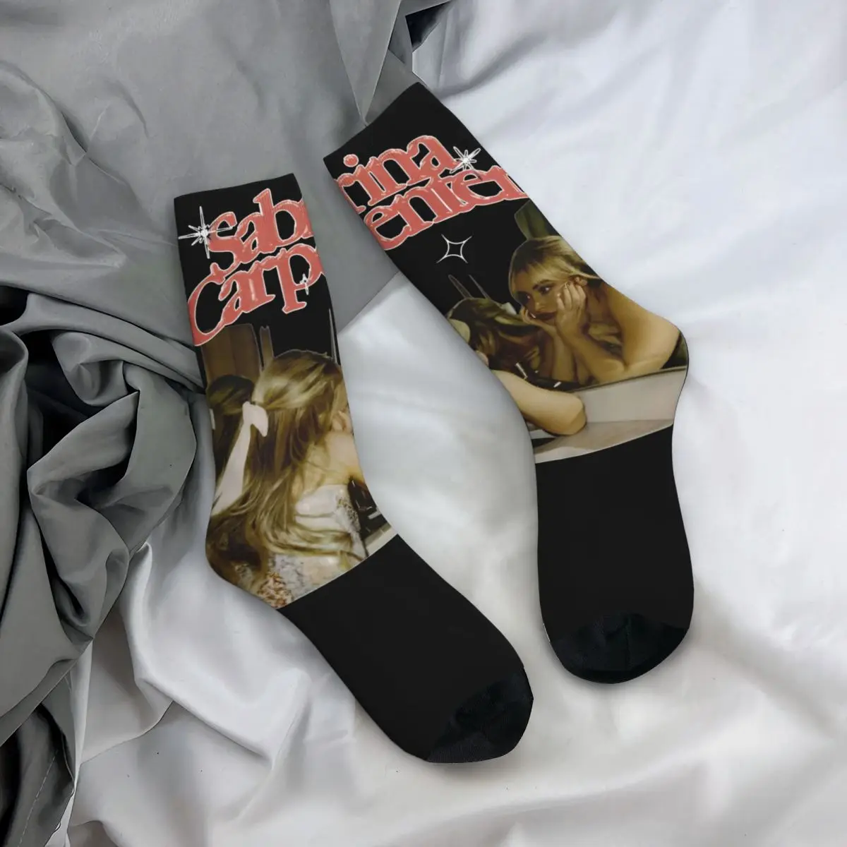 Casual Sabrina Carpenter 90s Skateboard Socks Polyester Crew Socks for Unisex Non-slip