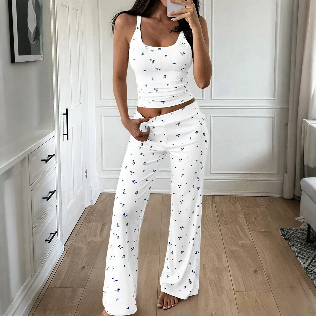 

2025 New Women's Sporty Chic Set | Floral Print Pants + Camisole & Tee | Euro American Streetwear Outfit | Summer Fashion