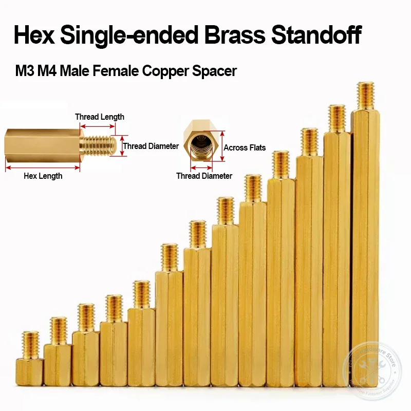 Single Head Hex Brass Standoff M3 M4 Copper Stud Spacer For Chassis Motherboard PCB Hex Length 4mm-35mm Electronic Hardware