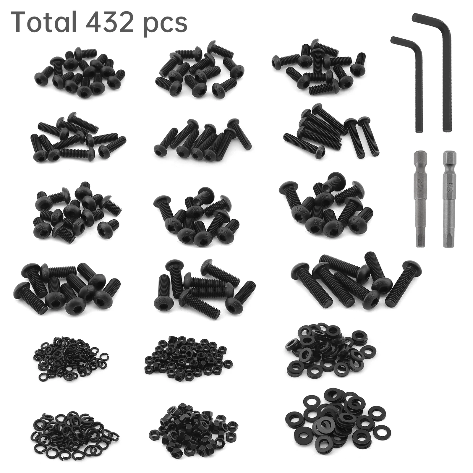 432 Pcs 10.9 Grade Button Head Hex Socket Cap Screws Metric Bolts Nuts Washer Kit Set with Hex Wrench Alloy Steel M6-1.0 M8-1.25