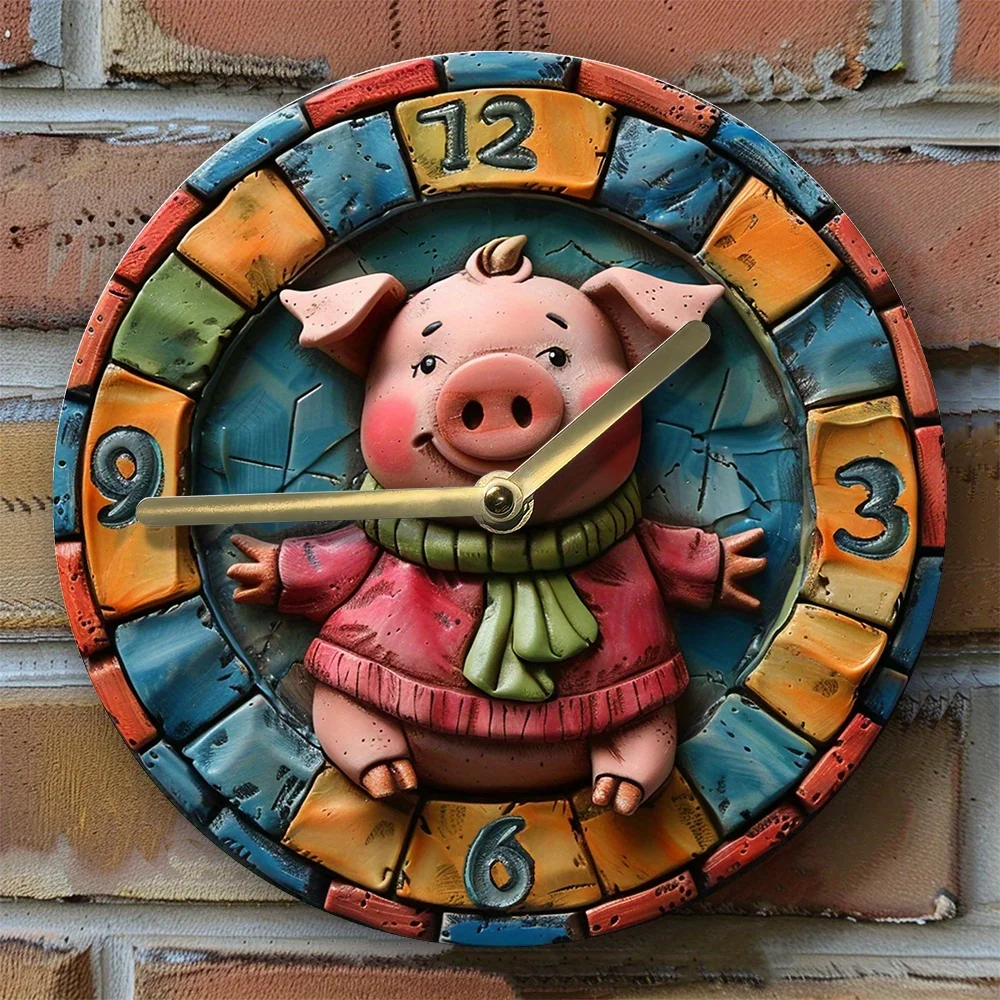 

Silent Wall Clock with 2D Pig Design - Perfect for Pet Lovers & Autumn Bedroom Decor, Christmas Theme Wall Clock Modern Design