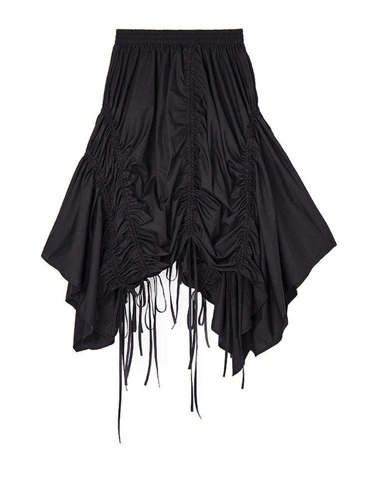 [EAM] تنورة عالية المرونة بخصر أسود غير منتظم برباط نصف الجسم تنورة نسائية عصرية جديدة لربيع وخريف 2026 1DJ0643