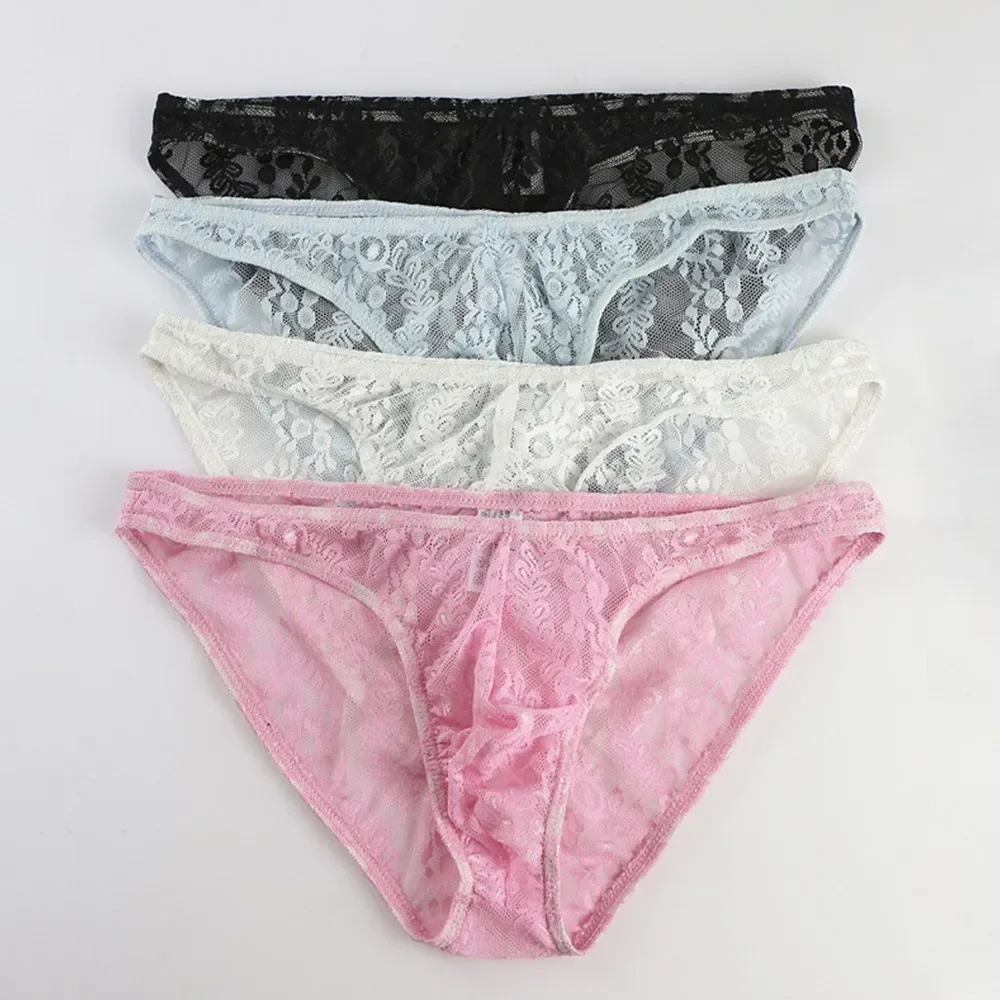 

Men Sexy Sissy Men's Triangular Panties Underwear Gay Sissy See-Through Breathable Lace Thong Solid Color Seamless Underpants