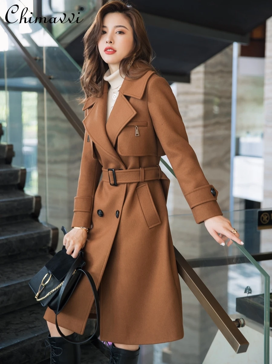 

Oversized French Fashion Long Woolen Coat 2024 Autumn Winter New High-End Lapel Thickening Slim-fit Elegant Wool Overcoat Women