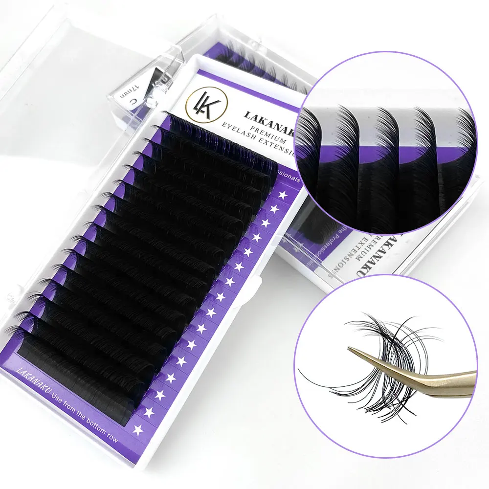 LAKANAKU Soft Super Matte Individual Volume Eyelashes Extensions Individual Lashes Fluffy Classic Lash Extensions Trays