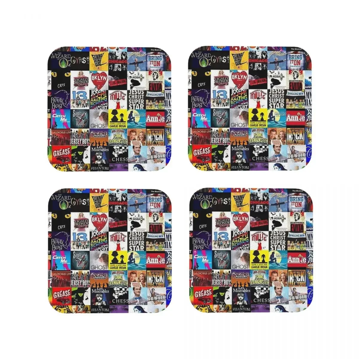 Musicals Collage Leggings Coasters Coffee Mats Leather Placemats Mug Tableware Decoration & Accessories Pads for Home KitchenBar