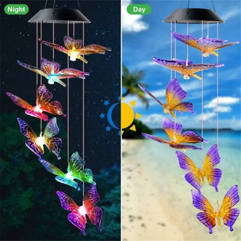 1PC LED เปลี่ยนสีผีเสื้อ SOLAR WIND Chimes กันน้ํากลางแจ้งของขวัญวันเกิดสําหรับ Garden YARD กลางแจ้งไฟ