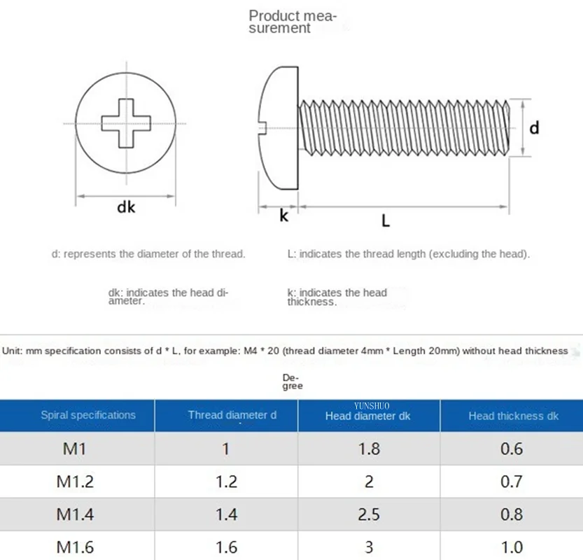 200pcs M1 M1.2 M1.4 M1.6 M1.7 6mm 8mm  304 A2  Stainless Steel Cross Pan Head Micro Small Mini Screw  GB818