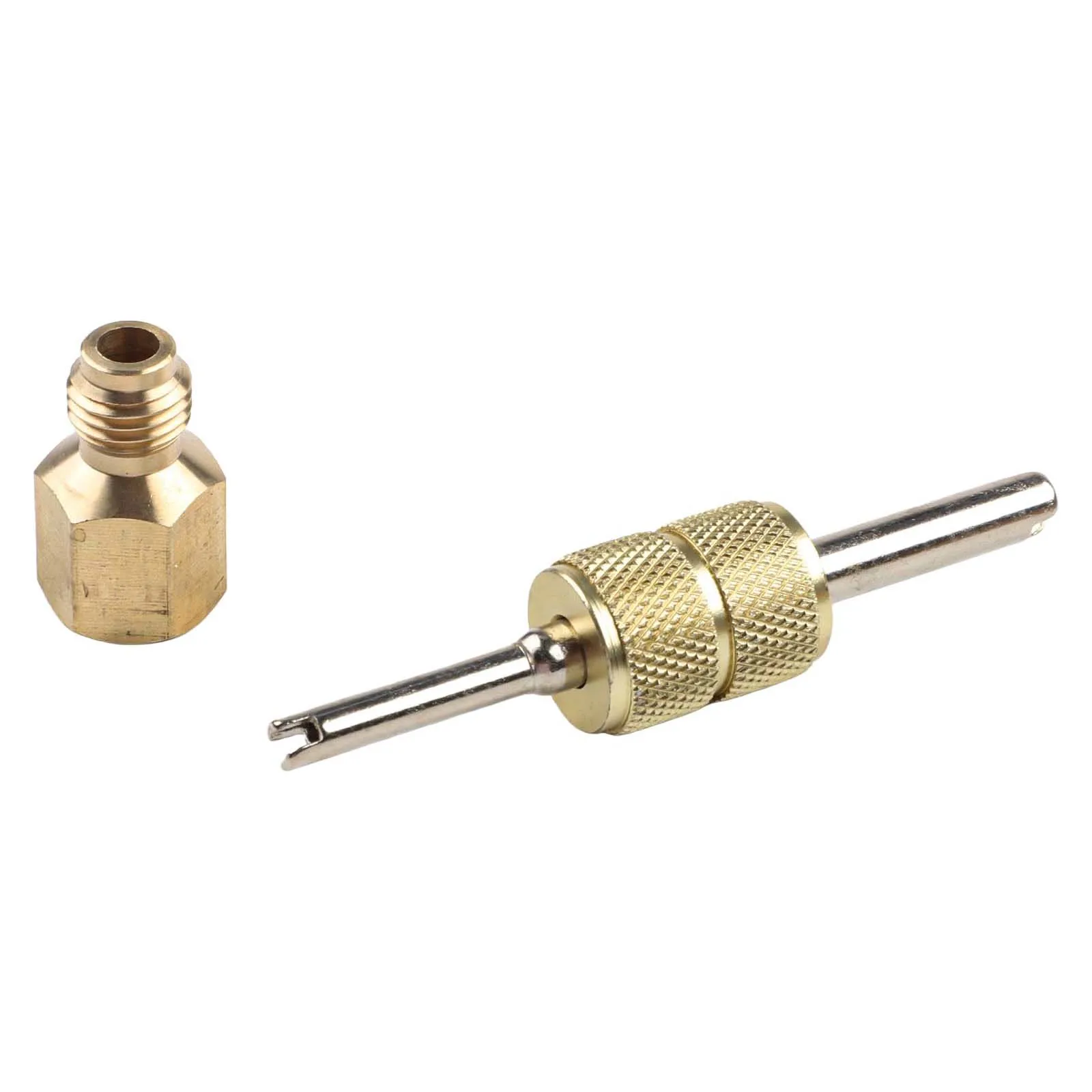 Air Conditioner for service Tool for Valve Core Replacement Without System Shutdown Using Dual Size Brass Adapters