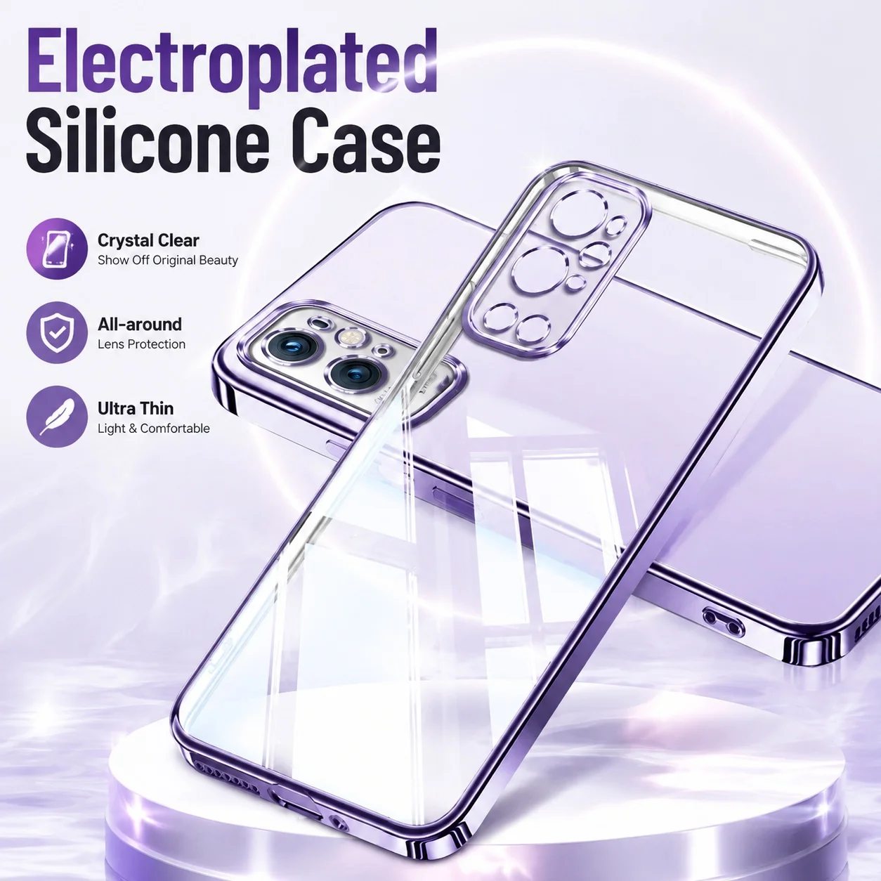 Beschichtetes Handygehäuse für OnePlus 9 Pro 9Pro 9R 5G, kristallklar, hochwertig, stoßfest, aus weichem Silikon, luxuriöse Original-Bumper-Hülle