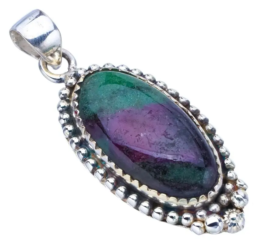 

StarGems® Natural Ruby Zoisite Handmade 925 Sterling Silver Pendant 1.5" F4620