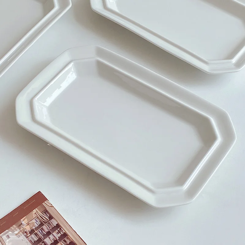 Japanese Simple Ceramic Plates Glaze Change Household Steak Spaghetti Deep Plate White Color Dessert Cake Shallow Plates