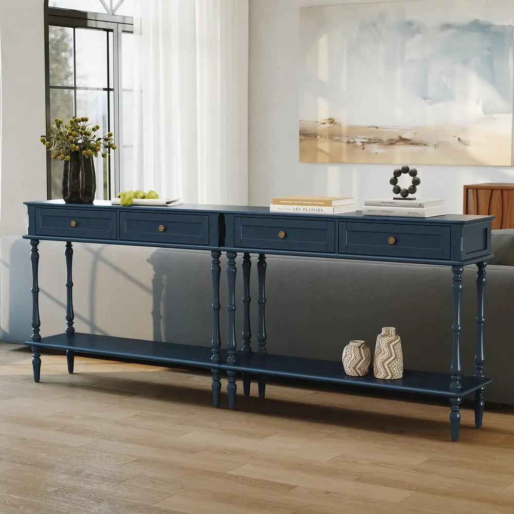 

Console Table for Entryway with 2 DrawersMinimal Assembly,Retro Entryway Table with Storage Cabinets and Open Shelf,Narrow Long