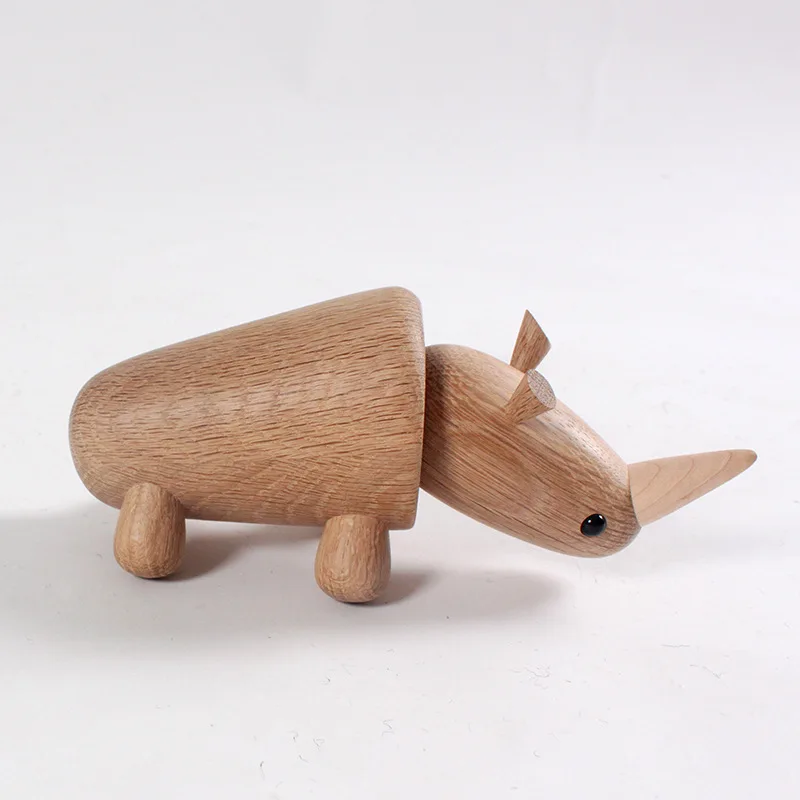 

Nordic Denmark Wooden Carving Rhino Ornament Living Room Children's Room Decorations Sculpture Animal Toys