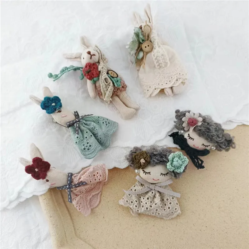 Cotton Linen Fabric Cartoon Forest Style Cute Rabbit in Dress Brooch Handmade Premium Pin for Women Bag Clothing Accessory Daily