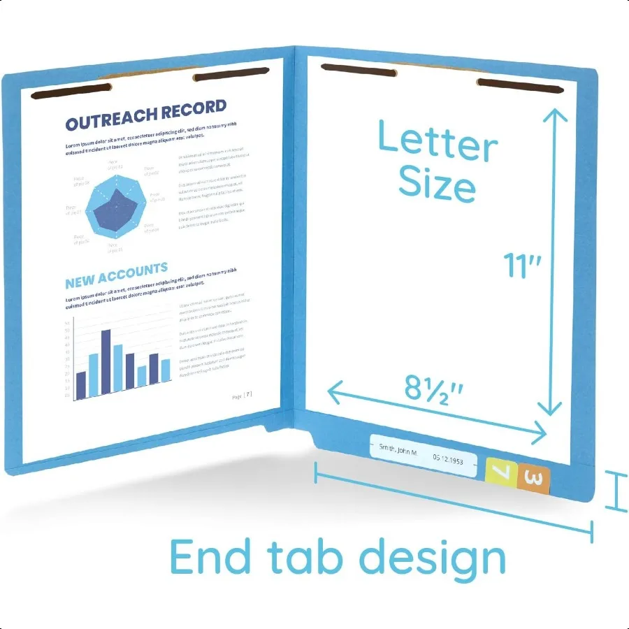 50 مجلد ملفات قفل نهاية زرقاء معززة بقطع مستقيمة ومتينة وشقين مصممة لتنظيم الملفات الطبية القياسية