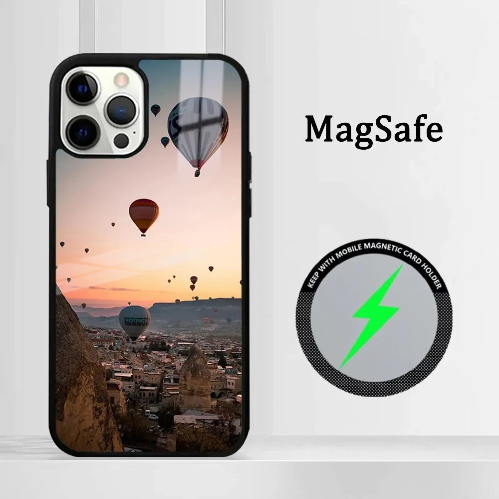 Romantic Creative Hot Air Balloon  Phone Case For iPhone16 15 14 13 12 11 Pro Max Plus Mini Mirror Magnetic Cover