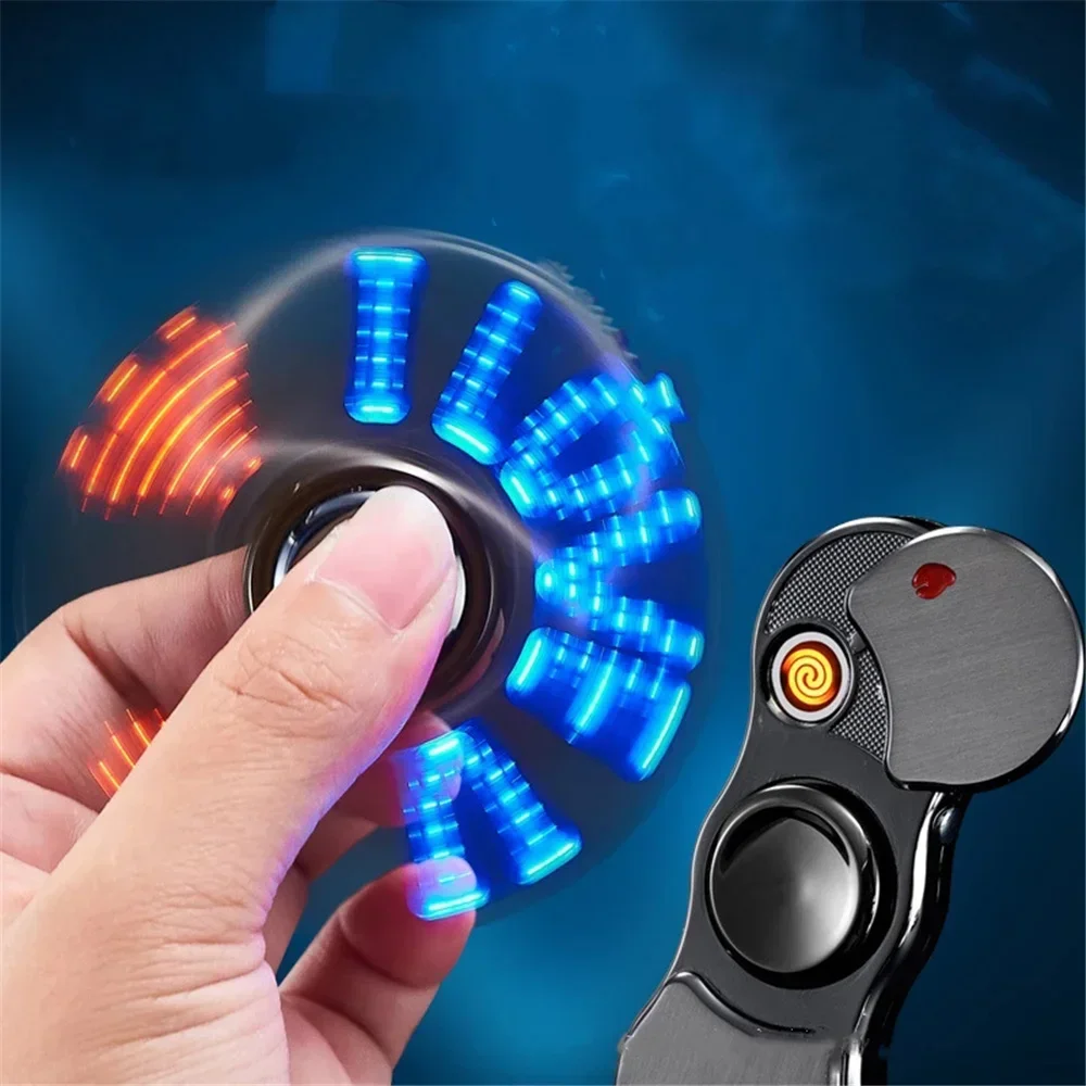 Hand Spinner USB Electric Lighter  LED Strips Finger Spinner Plasma Arc Lighters Metal Windproof Tungsten Turbo Pulsed Lighter