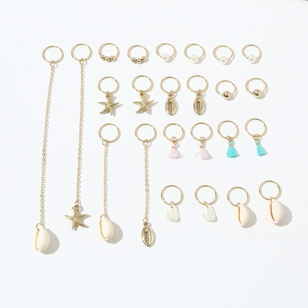 خاتم مجدولة على شكل لؤلؤ للفتيات ، أغطية رأس رائعة متدلية ، طقم شعر نجم البحر ، قشرة حفلات ، 24: إكسسوارات