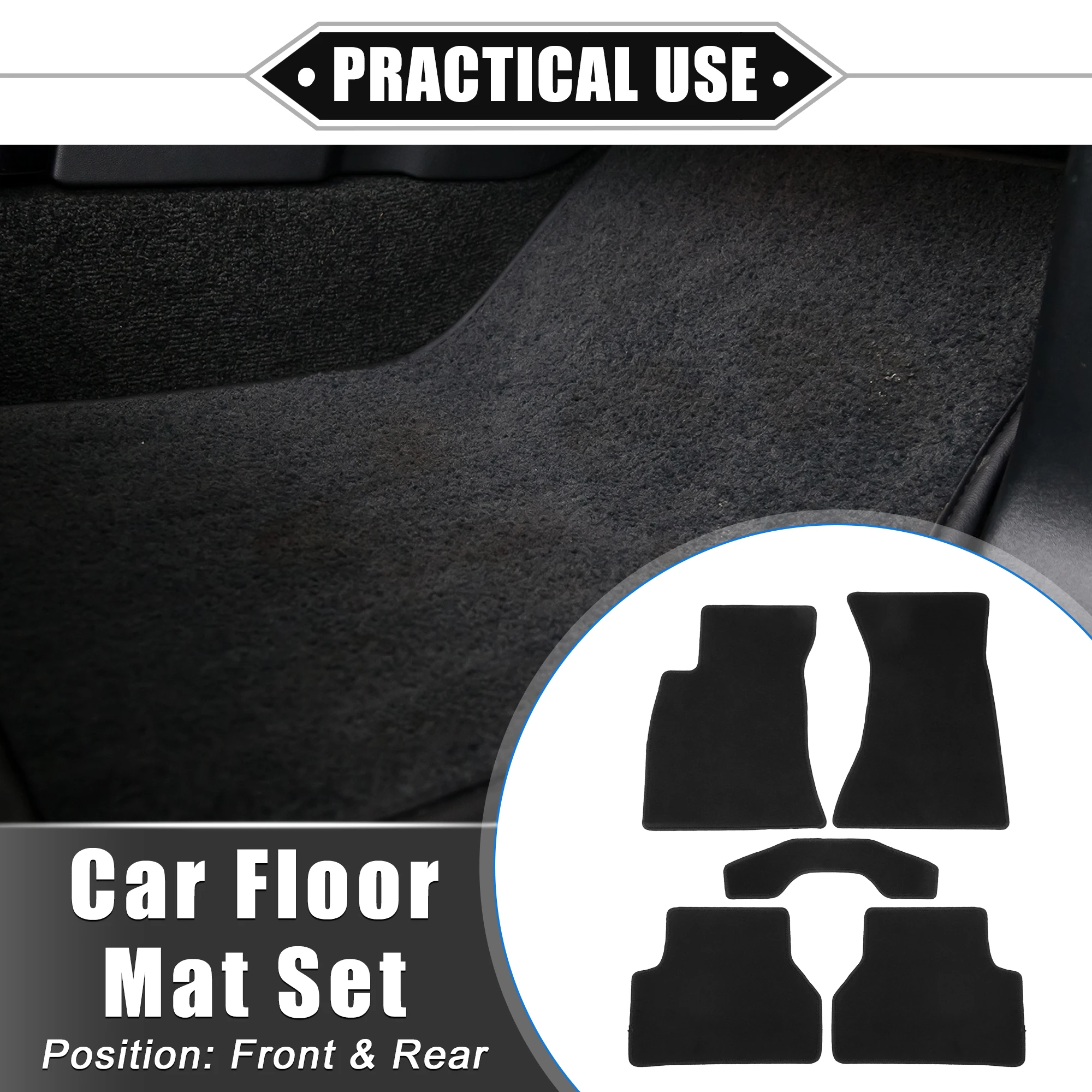 UXCELL 1 Set Car Floor Mats for Audi A4 2017-2023 Front Rear Non-slip Velour Black