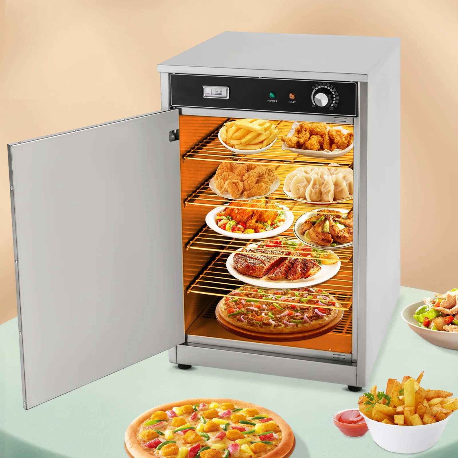 

Электрический коммерческий подогреватель пищи (600 Вт) с регулировкой температуры, серебристый, для столовых, пекарен, кафе, заведений быстрого питания