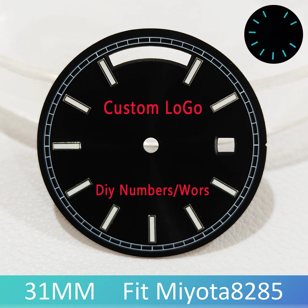 Cadran avec LOGO personnalisé pour montre Miyota 8215, 31mm, avec double calendrier lumineux bleu vert, accessoires de cadran multicolore