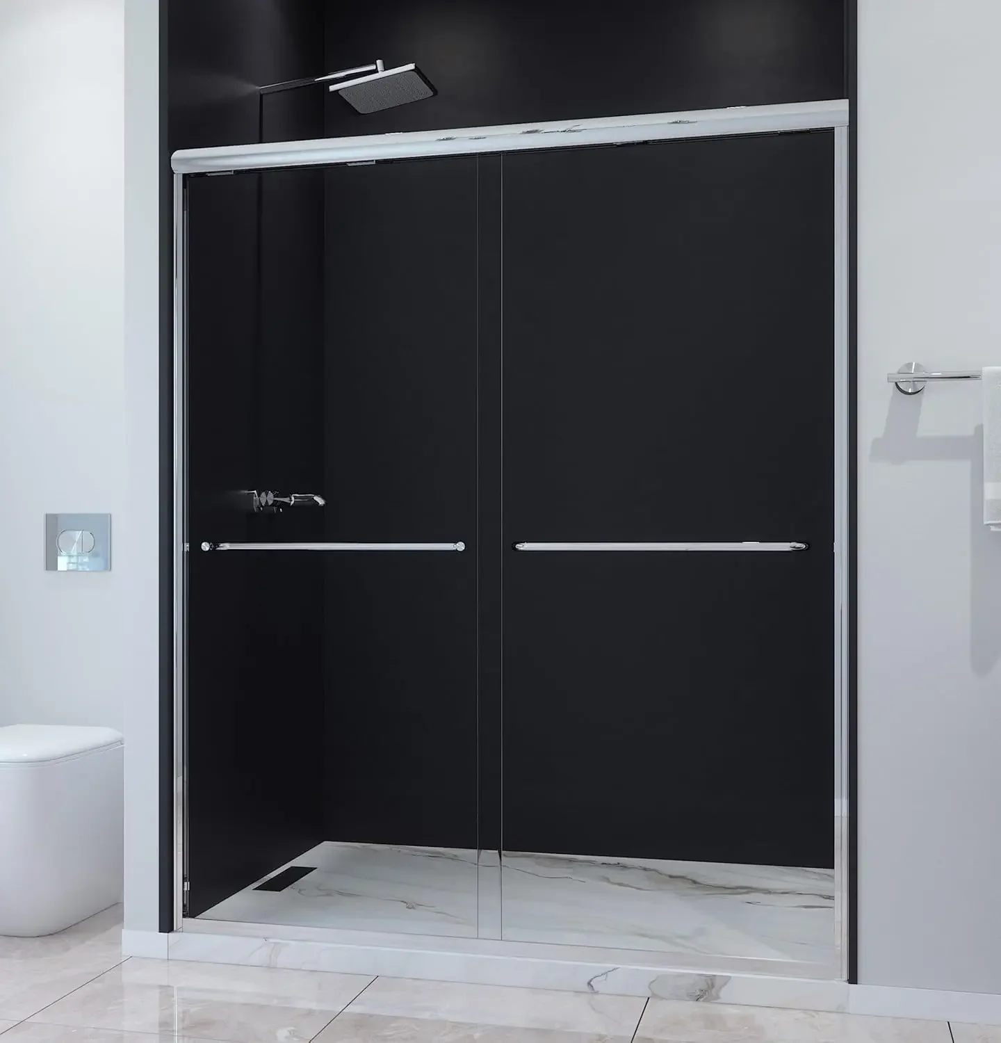 

Classic 56-59" W x 72" H Semi-Frameless Double Sliding Glass Shower Door with 1/4" Clear Tempered Safety Glass (Chrome)