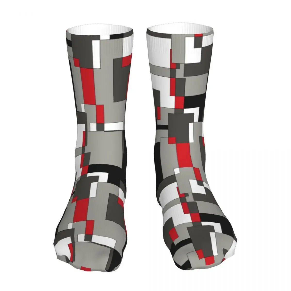 New Socks Men's Women's Crazy Black Grey And Red Squares Socks Geometric Stitching Graphic Socks Spring Summer Autumn Winter