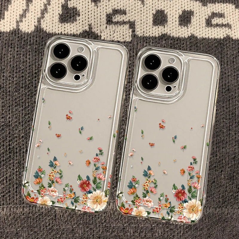 Flower Phone Soft  Case For iPhone 16 11 12 13 14 15 Pro Max XR 7 8 Plus Shockproof Transparent Cover Silicone image 6