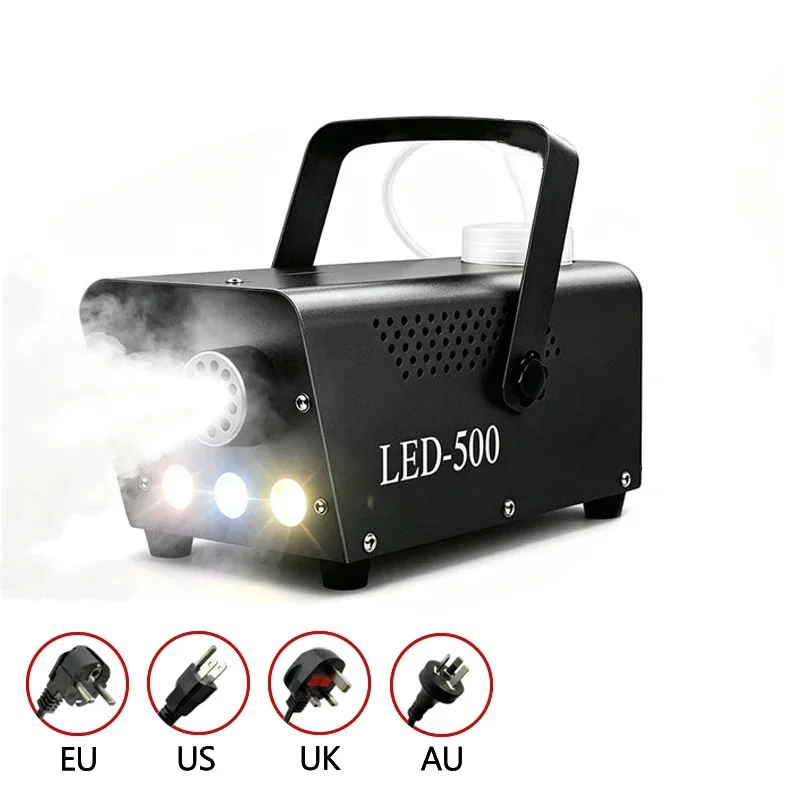 500W Dry Ice Fog Machine Aluminium RGB LED Lights Remote Control Iron Strobe Effect 3-5m 0.25L Voltage 110-220V
