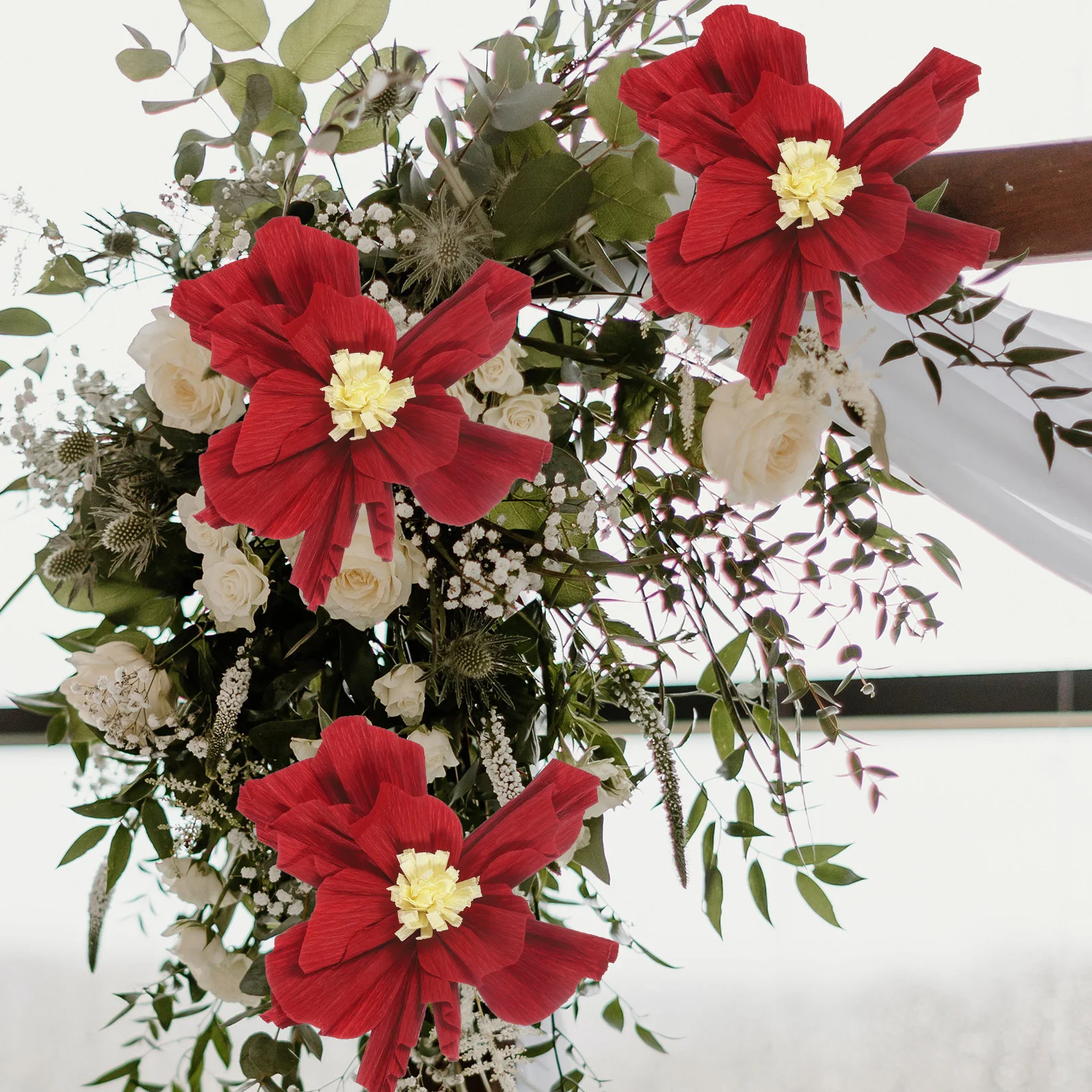 Bouquet de fleurs en papier crêpe, 10 pièces, décorations florales artificielles d'intérieur, faux petit bébé rouge