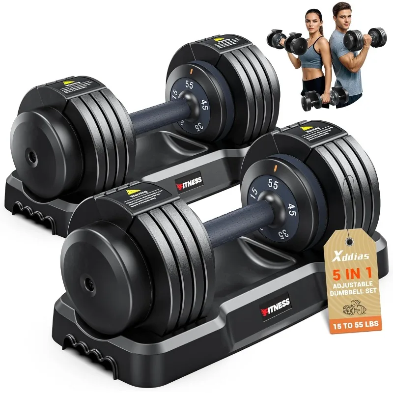 

XDDIAS Adjustable Dumbbells Set of 2-25LB/55LB Dumbbells Set-1Sec Adjustable Weights-5 in 1 Free Weights Dumbbells Set