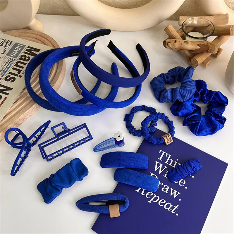 Klein Blue Headband Hairband Grab Clip Hairpins For  Womans Girl Fashion Wide Side Hair Hoop Elastic Hair Rope Barrette Headwear