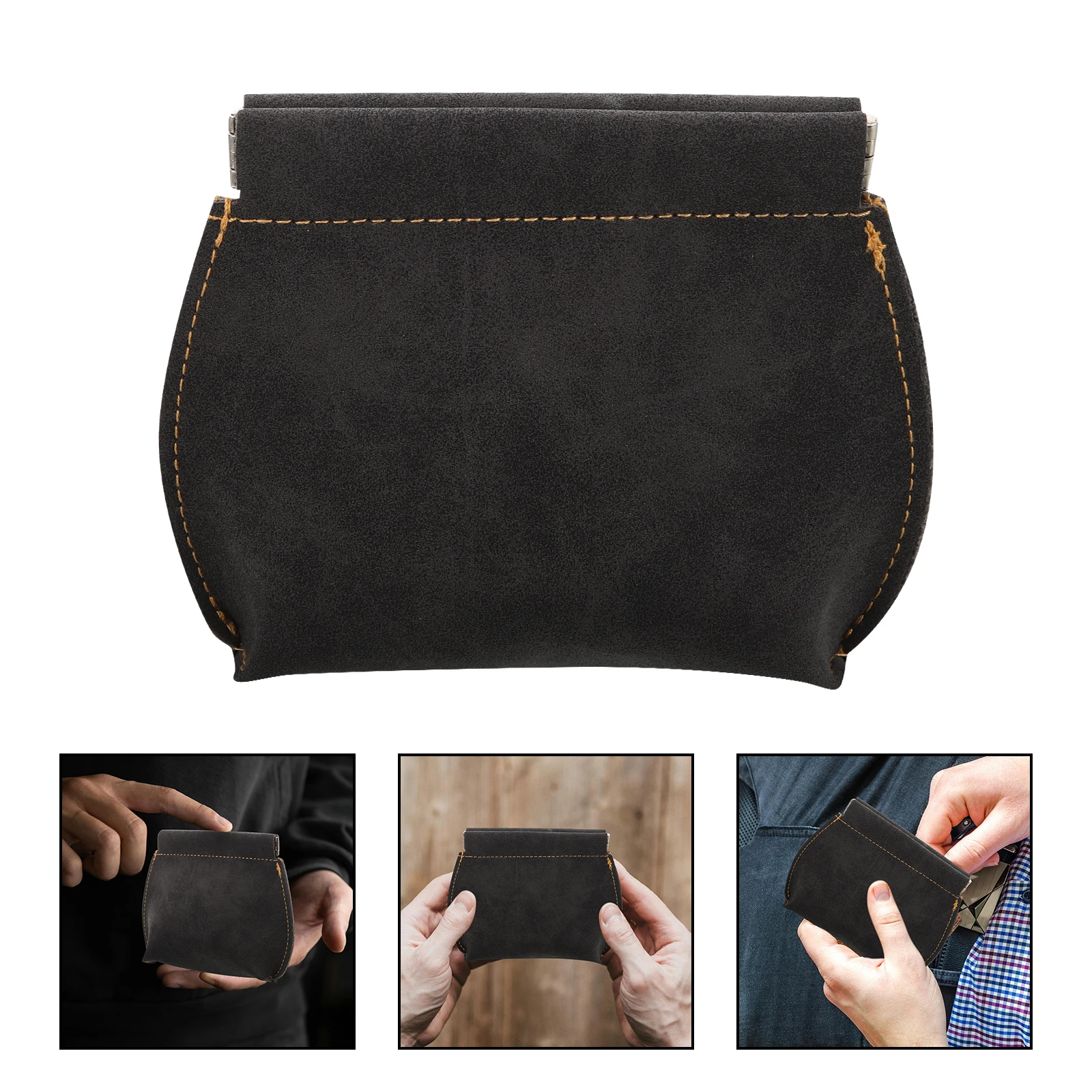 

Men Small Wallet Black PU Automatic Spring Closure Coin Purse Portable Lightweight Storage Capacity Card Holder