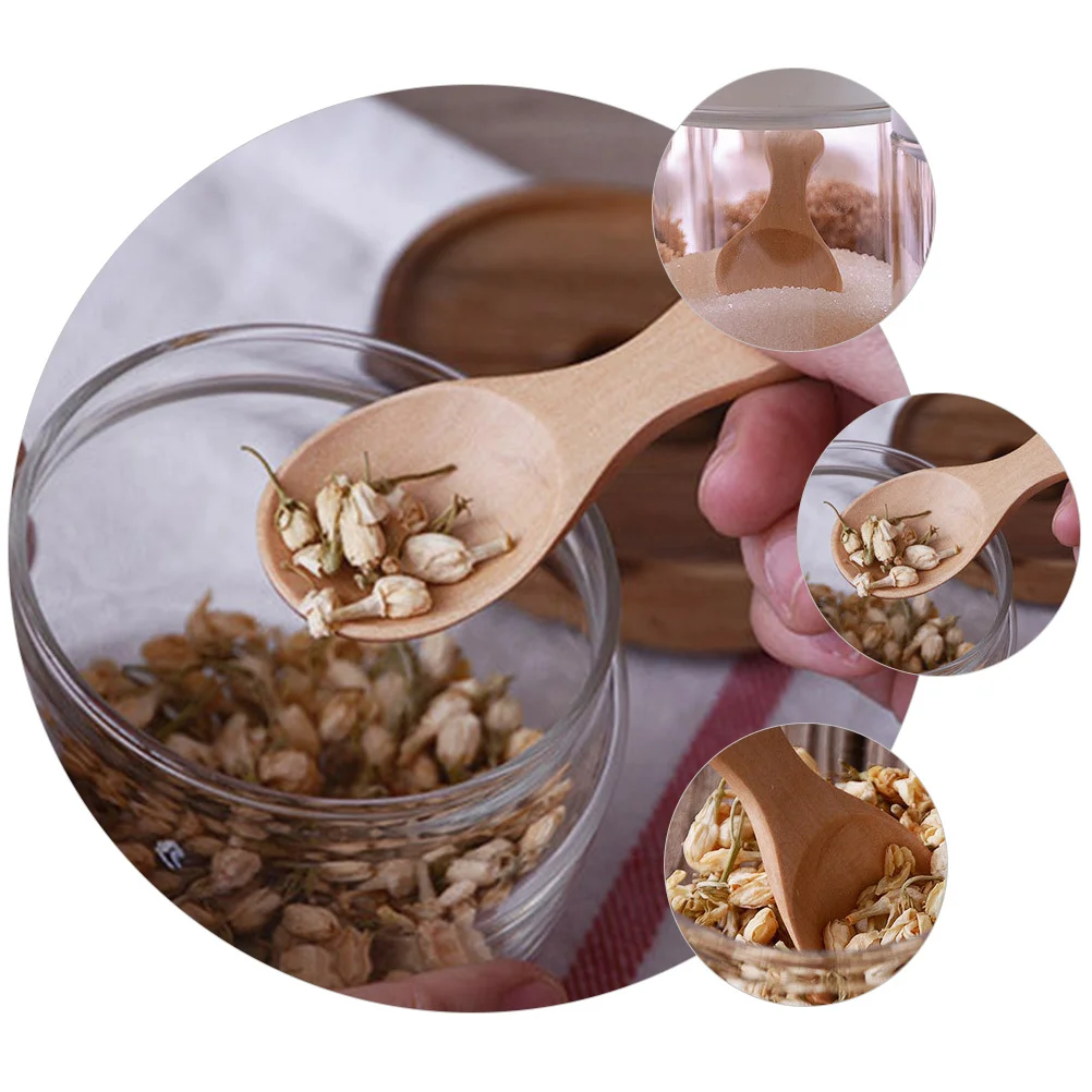 

4pcs Wooden Scoop Small Wooden Spoons Short Handle For Home Kitchen Jam Seasoning Dessert Tea Shop Use Smooth Easy Clean