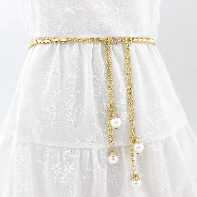 Gold Metal Thin Women Belt Elegant Shiny Tassel Long Chain  display picture 3