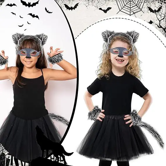 Wolf Ohr Stirnband Schwanz Rock Maske Anzug Wolf Cosplay Kostüme für Kinder Mädchen Damen Geburtstags geschenk Halloween Tier verkleiden