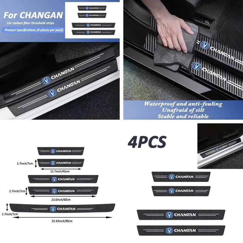 Waterproof Heavy Duty Carbon Fiber Pattern Door Scuff Plate Guard Decal Set of 4 for Changan CS75 Plus Eado UNI-T CS55 Alsvin