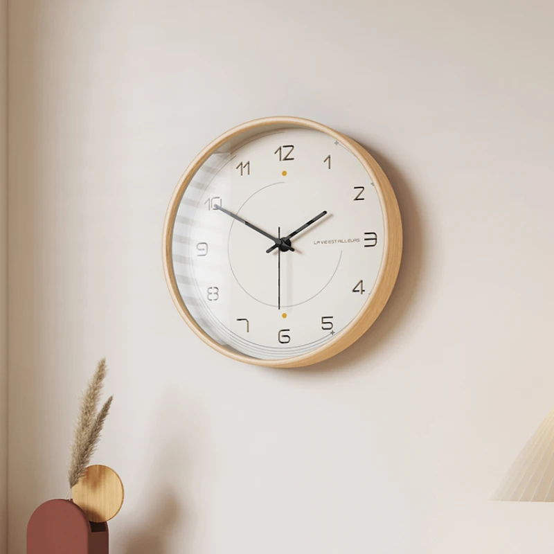 

High Appearance Level Solid Wood Wall Clocks Living Room Household Hanging Wall Decoration Modern Simplicity Quiet Quartz Clock